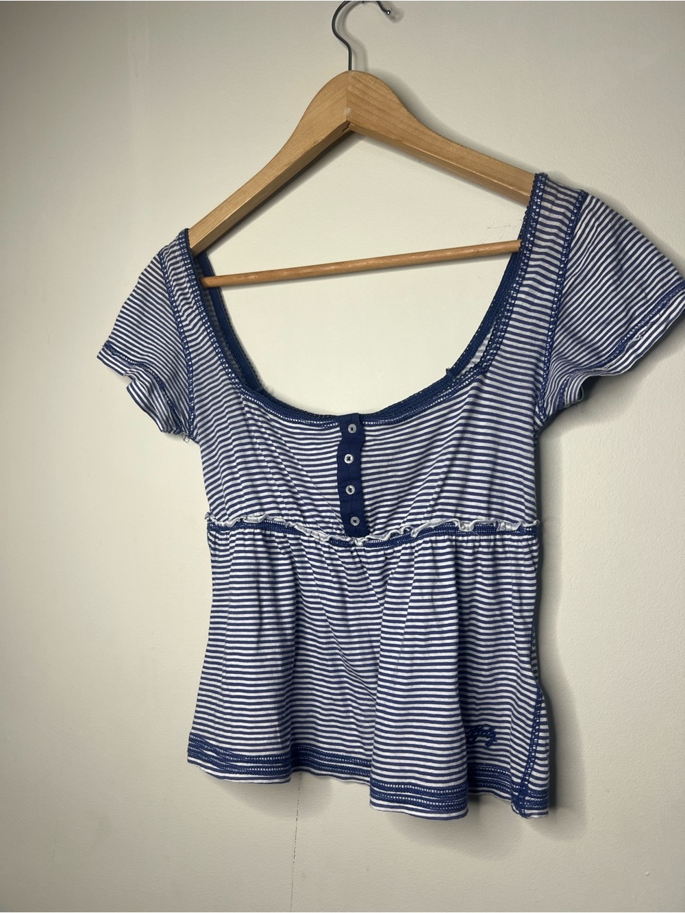 Striped Blue and White Scoop Neck Women's Top- BDG- Medium